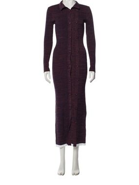 Christopher Esber Long Button-Front Collared Knit Dress in Deep Plum
